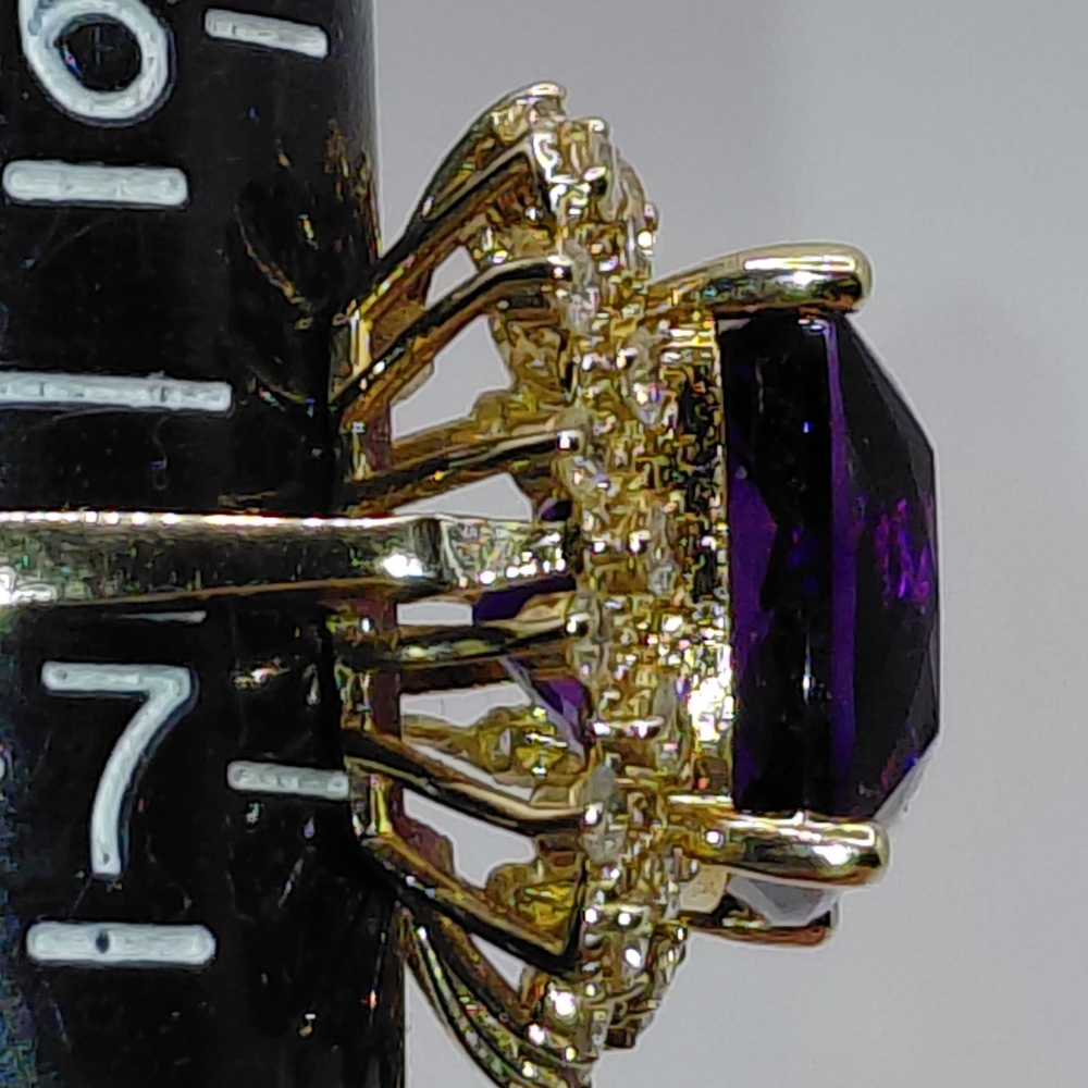 Amethyst Halo Style Ring 7.3 Ct Center Stone With 1 Ct Diamonds 14ct Gld Sz 6.75 - Picture 7 of 11